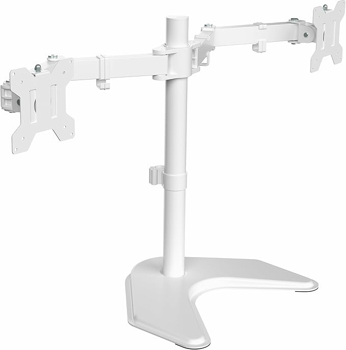 VIVO Dual LED LCD Monitor Mount, Free-Standing Desk Stand for 2 Screens up to 27 Inch, Fully Adjustable Arms with Max VESA 100x100mm, Extra Large Base, White, STAND-V002FW