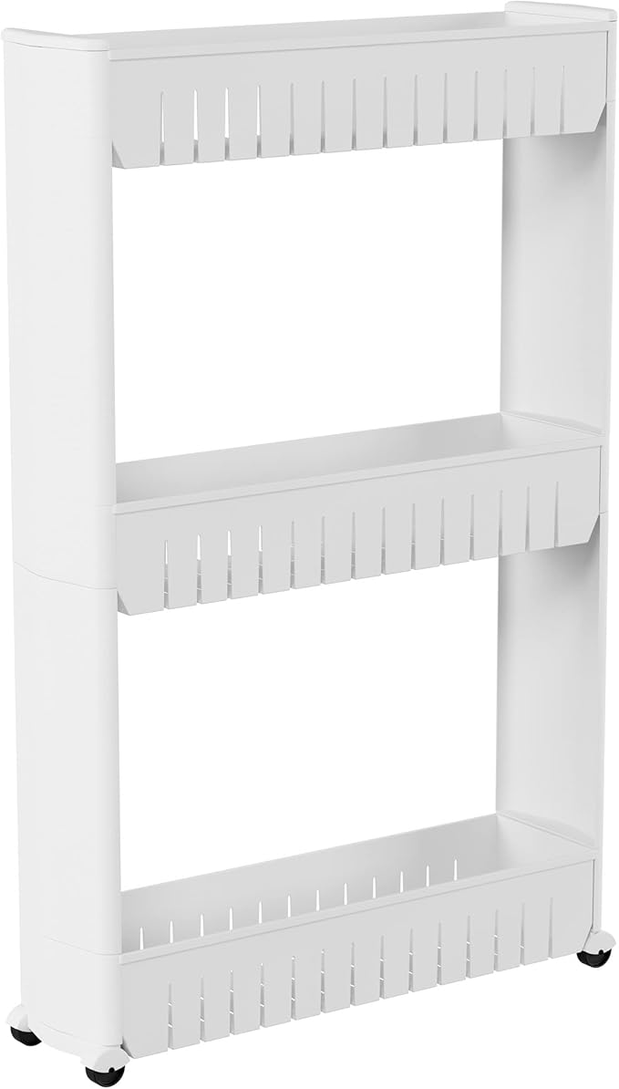 Lavish Home 3 Tier Shelf Rolling Cart - Narrow-Space Kitchen or Bathroom Shelf Organizer Cart - Slim Slide-Out Storage Shelves for Kitchen, Bathroom, Laundry and Pantry