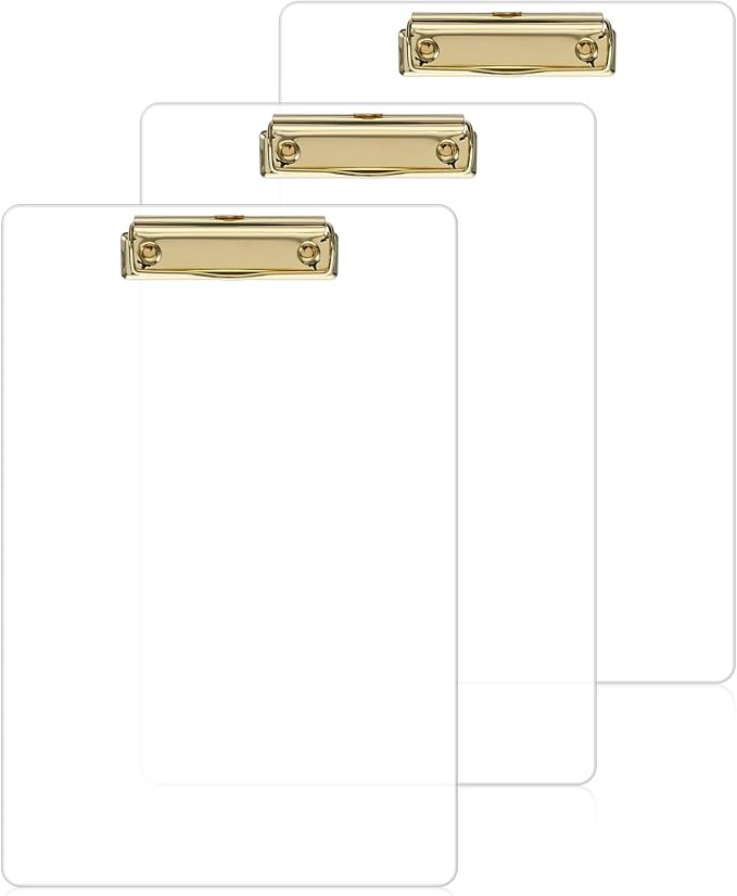 3 Pcs Thick Clipboards Clear Clipboard Acrylic Clipboard with Gold Clip Stylish A4 Size Clipboards for Office, School, and Home Use
