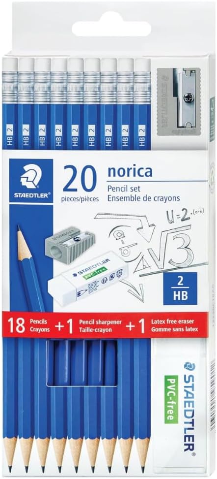 STAEDTLER Norica Pencil 6-Pack (6 Sets of 20 pcs): 18 Pre-sharpened #2 HB Pencils with 1 Eraser & 1 Sharpener, Break-Resistant Lead per pack, 120 count