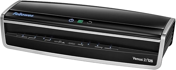 Fellowes Laminator Venus 2 125, Rapid 30-60 Second Warm-up Laminating Machine, with Laminating Pouches Kit (5734801), Black, Silver, 5.1" x 21.3" x 8.2"