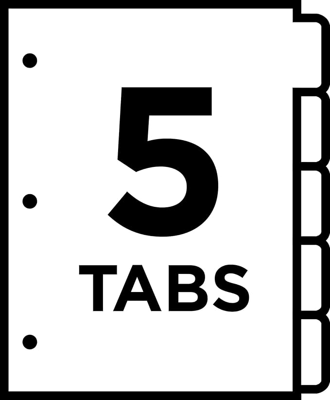 Avery Big Tab Write & Erase Dividers for 3 Ring Binders, 5-Tab Set, 1 Binder Divider Set (23075)