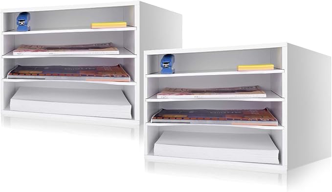EMERIT Paper Organzier Wood Desktop Organizer Storage Letter Tray File Sorter with Adjustable Shelves for Home Office