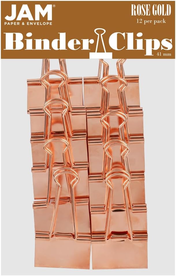 JAM PAPER Colorful Binder Clips - Large - 1 1/2 Inch (41 mm) - Rose Gold Binderclips - 12/Pack