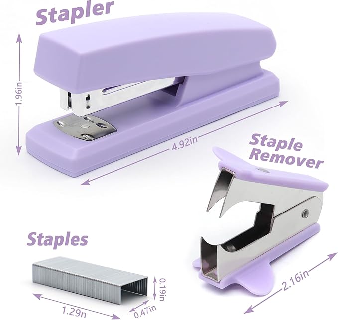 Purple Office Stapler, 25 Sheet Capacity with 2000 Staples and Staple Remover, Desktop Stapler,Purple Office Supplies for Students and Office Clerks