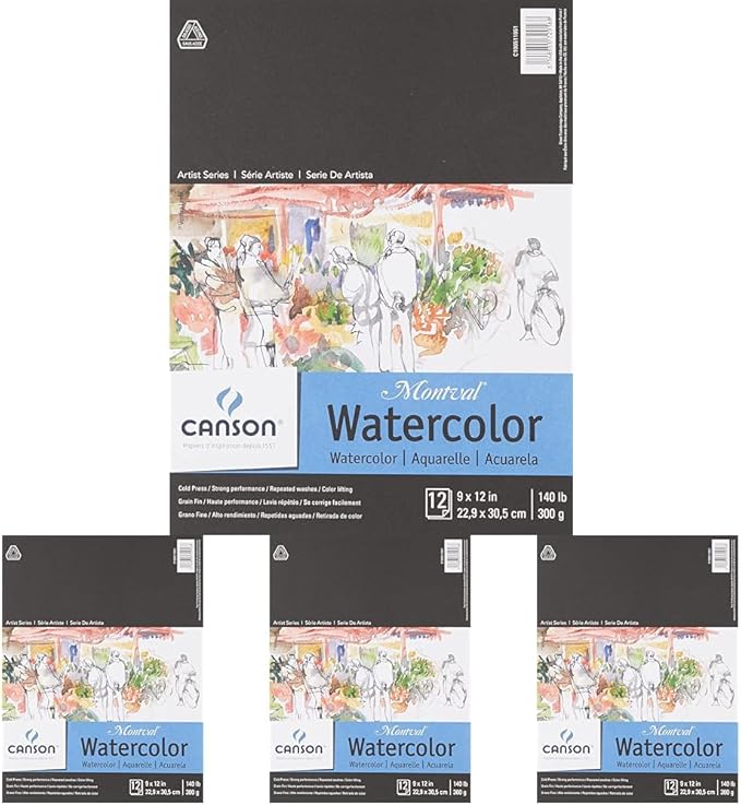 Canson Artist Series Montval Watercolor Paper, Foldover Pad, 9x12 inches, 12 Sheets (140lb/300g) - Artist Paper for Adults and Students - Watercolors, Mixed Media, Markers and Art Journaling