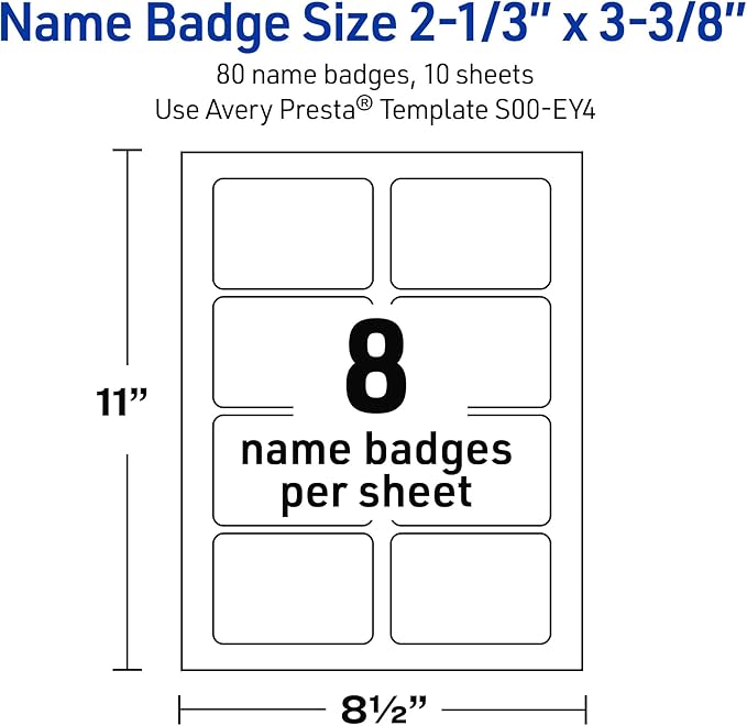 Avery Printable Rectangle Adhesive Name Tags, Double-Dipped Gold Edge Design, 2-1/3" x 3-3/8", Matte White Removable Name Tags, Laser/Inkjet, 80 Total, Great for Name Badges