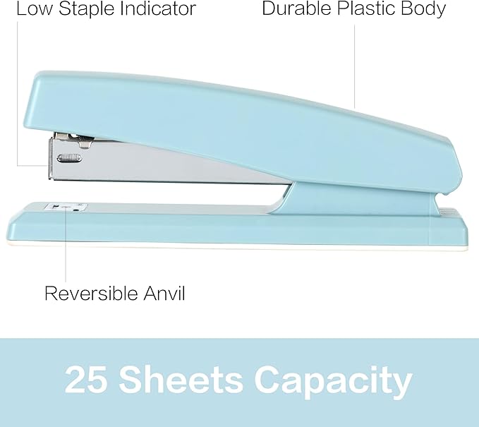 Deli Stapler, Desktop Stapler, 2 Pack, Office Staplers, 25 Sheet Capacity, Includes 2000 Staples and 2 Staple Removers, 2 Pack, Blue