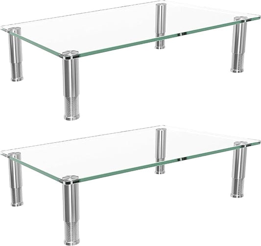Simple Trending 2 Pack Computer Monitor Riser with Height Adjustable, Tempered Glass, Multi Media Desktop Stand for Flat Screen TV Laptop
