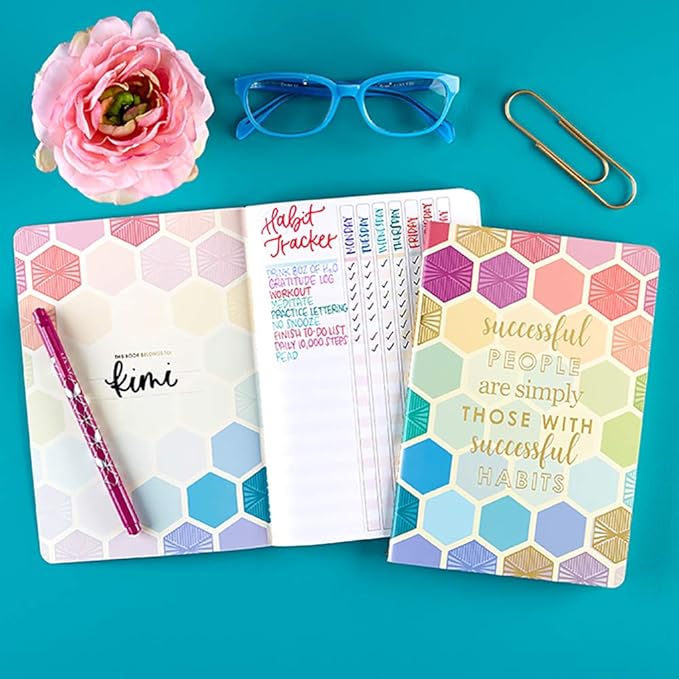 Erin Condren Designer Petite Journal Checklists - Multicolored Hexagon Design Theme. Great for Tracking Daily and Weekly Lists with Blank Customizable Fields