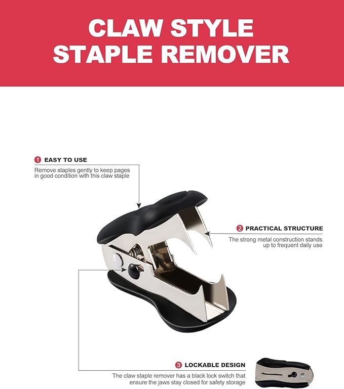 PAPERPAL Effortless Standard Stapler Set, 20 Sheet Capacity, Half Strip with Built-in Staples Storage, Includes 1000 pcs 1/4“ Staples & A Staple Remover, for Office, School & Personal Use, Black