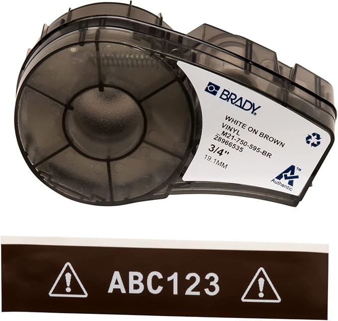 Brady Authentic (M21-750-595-BR) All-Weather Vinyl Label for Indoor/Outdoor ID, Lab and Equipment Labeling, White on Brown- ForM210, M210-LAB, M211, BMP21-PLUS and BMP21-LAB Printers, .75" W, 21' L
