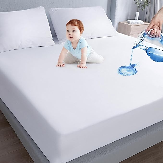 Moonsea Waterproof Mattress Protector Full Size,Mattress Cover Protector, Smooth Top Mattress Protector for Kids, Breathable Skin Friendly and Noiseless Fitted Sheet,Full Size,Polyester