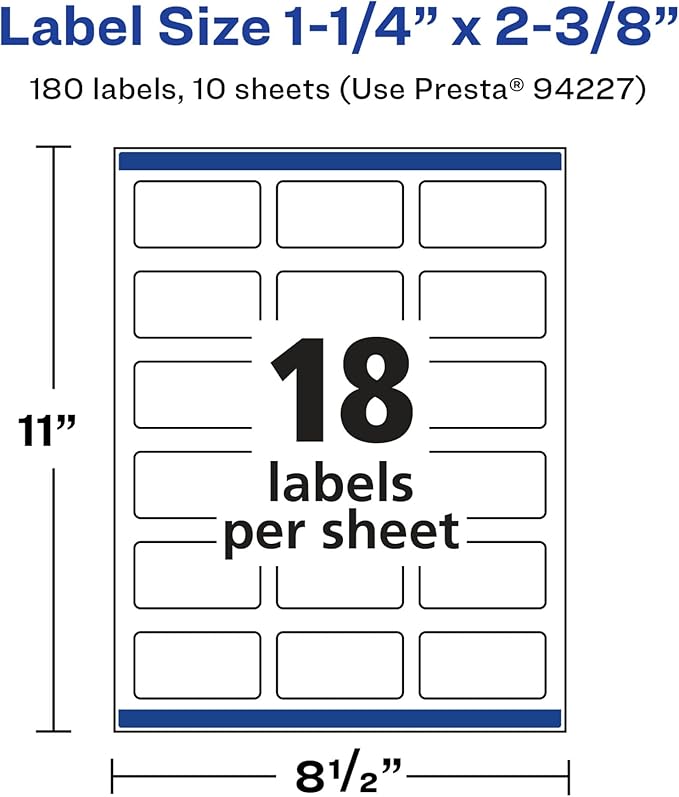 Avery Glossy White Rectangle Labels, Sure Feed Technology, 1-1/4" x 2-3/8", 180 Glossy White Labels, Print-to-The-Edge, Permanent Adhesive, Laser/Inkjet Printable