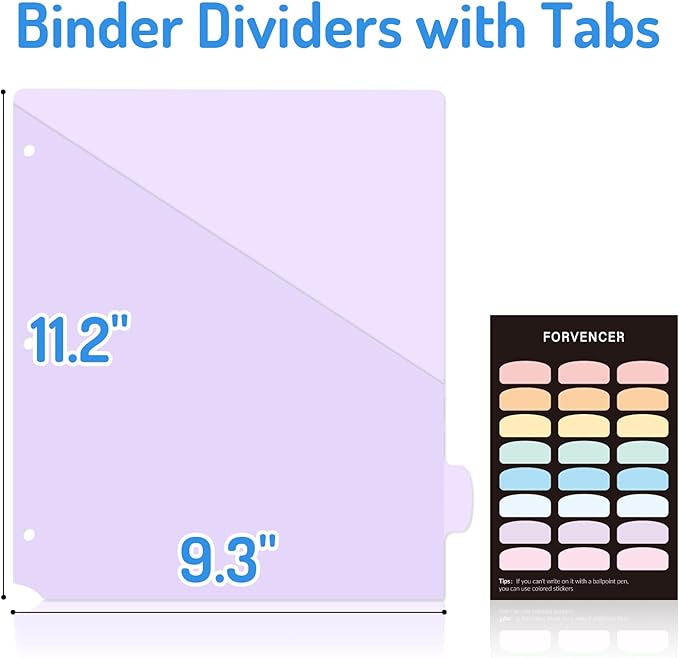 Forvencer 8 Count Dividers for 3 Ring Binder, 8 tabs Binder Dividers with Pocket for US Letter Size, Binder Dividers with Tabs for School Office and Home Organization, Multicolor, 1 Set