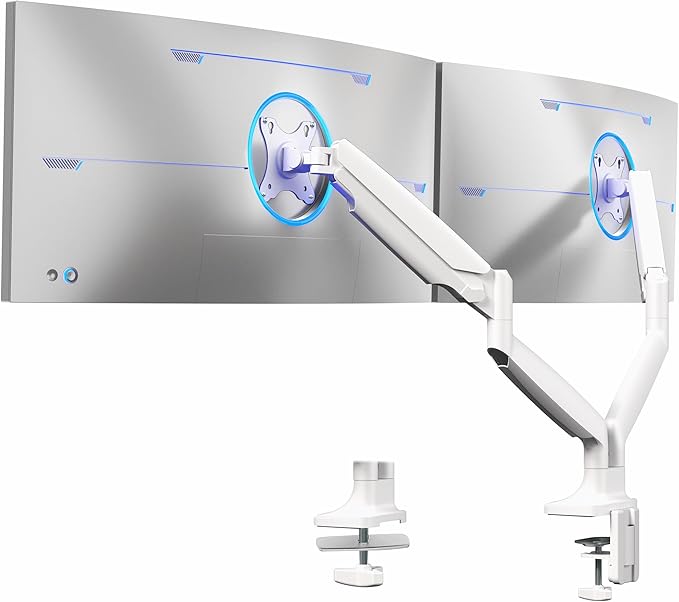 VIVO Premium Aluminum Heavy Duty Dual Monitor Arm for Ultrawide Monitors up to 40 inches and 32.5 lbs Each, Desk Mount Stand, Pneumatic Height, Max VESA 100x100, White, STAND-V202QW