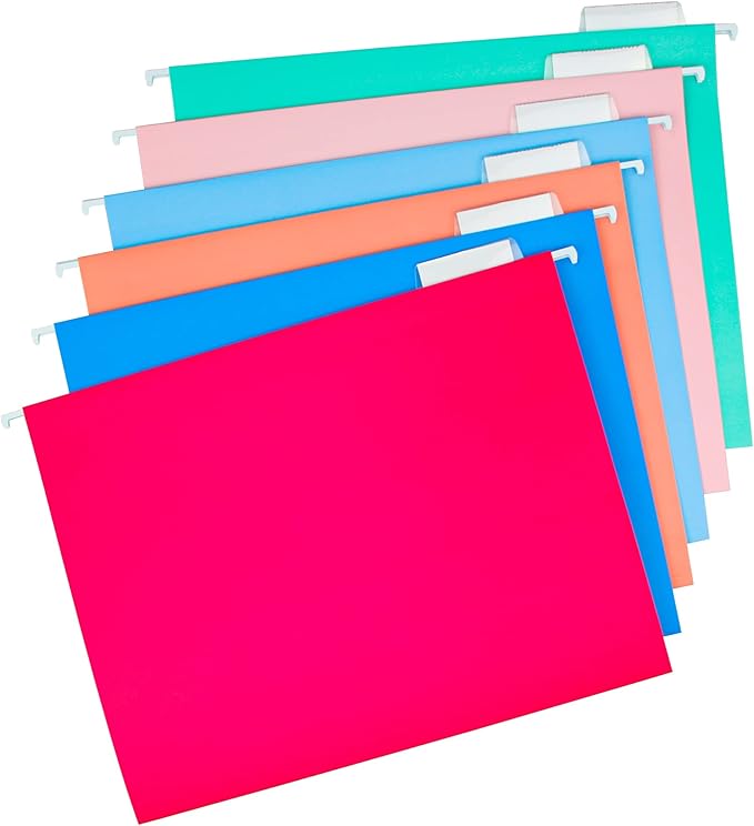 Y YOMA 12 Pack Colored Hanging File Folders Letter Size Decorative Hanging Folder Cute Pretty File Folder Organizer for Filing Cabinet Office Home with 1/5-Cut Adjustable Tabs, 6 Selected Color