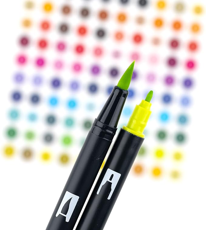 Tombow 56185 Dual Brush Pen Art Markers, Bright, 10-Pack. Blendable, Brush and Fine Tip Markers