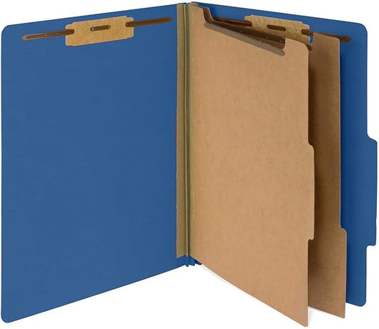 10 Blue Classification Folders with Dividers - Employee Personnel File Folders – 2'' Tyvek with Two Prong File Folders for Medical, Law Files - Pressboard Classification Folders 2 Dividers Letter Size