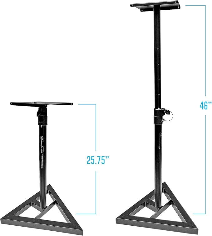 AxcessAbles Studio Monitor Speaker Stands Pair. 80lb Capacity per Stand. Adjustable Height 26" - 42". Metal Constructed Stands Ideal for Surround Sound, Bookshelf and Monitoring Speakers