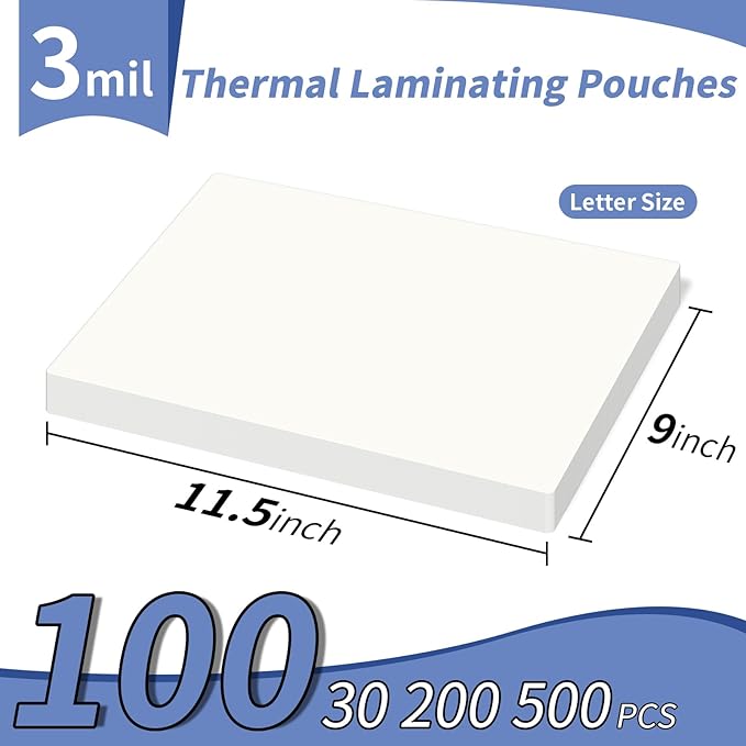 3 mil Thermal Laminating Sheets 100 Packs, 9” x 11.5” Clear Laminating Pouches Holds 8.5 x 11 Inch Sheet, Letter Size Lamination Paper for Laminator - Rounded Corner