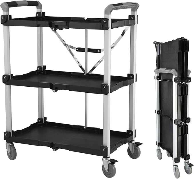 Olympia Tools 85-189 Pack N Roll Collapsible Service Cart, XL, 300LB Capacity, Black