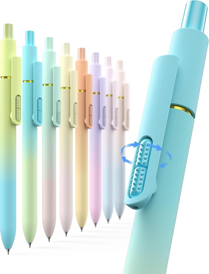 8pc Gel Pens, 0.7mm Black Ink, Medium Tip - Fast-Dry, No Bleed, Gradient Colors for Office & School