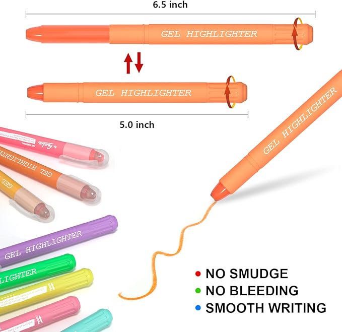 feela 24 Pack Gel Highlighters, 12 Assorted Colors Bible Highlighter Markers Journaling Supplies, No Bleed Through For Highlighting Journal School Office