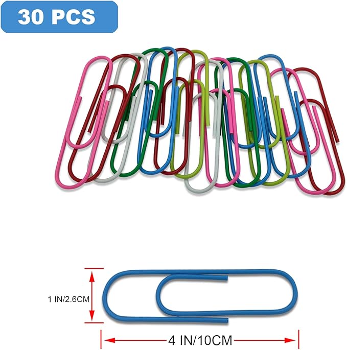 Jumbo Paper Clips,4 Inch Paper Clips Large,30-Pack Paperclips for Paperwork Ideal for Home,School and Office Use,Colored Binder Clip