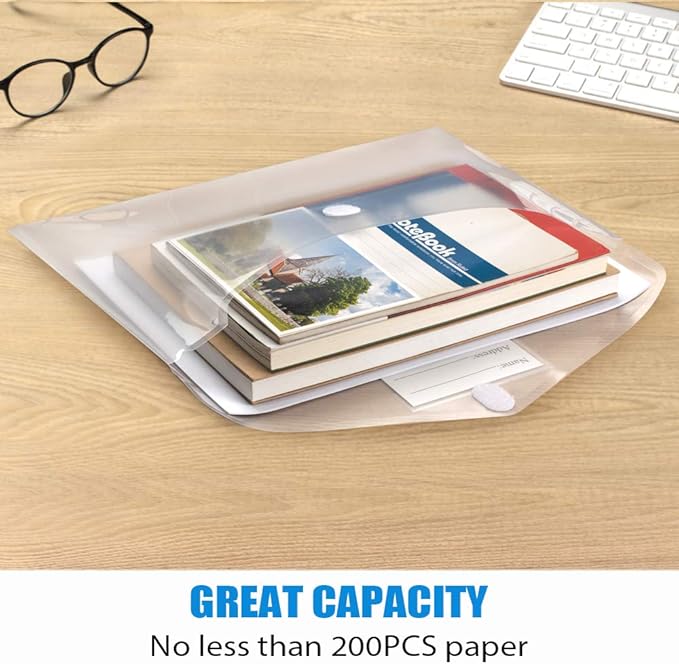 Sooez 10 Pack Plastic Envelopes File Folders, Clear Folder for Document US Letter A4 Size Poly Envelopes with Label Pockets for School Home Work Office Organizer, Clear