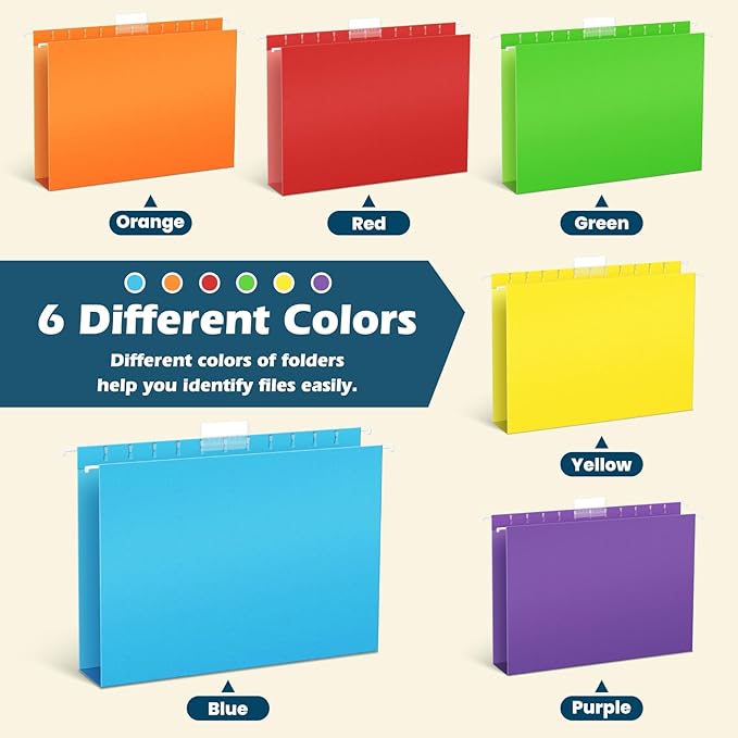 V-Opitos 6 Pack 1 Inch Expansion Hanging File Folders, Letter Size Hanging Folders with 1/5-Cut Adjustable Tab, Extra Capacity Hanging File Folders, Ideal School Classroom, Office Supplies