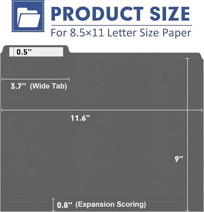 File Folder, PANDRI 120 Pack File Folder, 1/3 Cut Tab, Letter Size, Filing Folder for Office School Business, Dark Gray