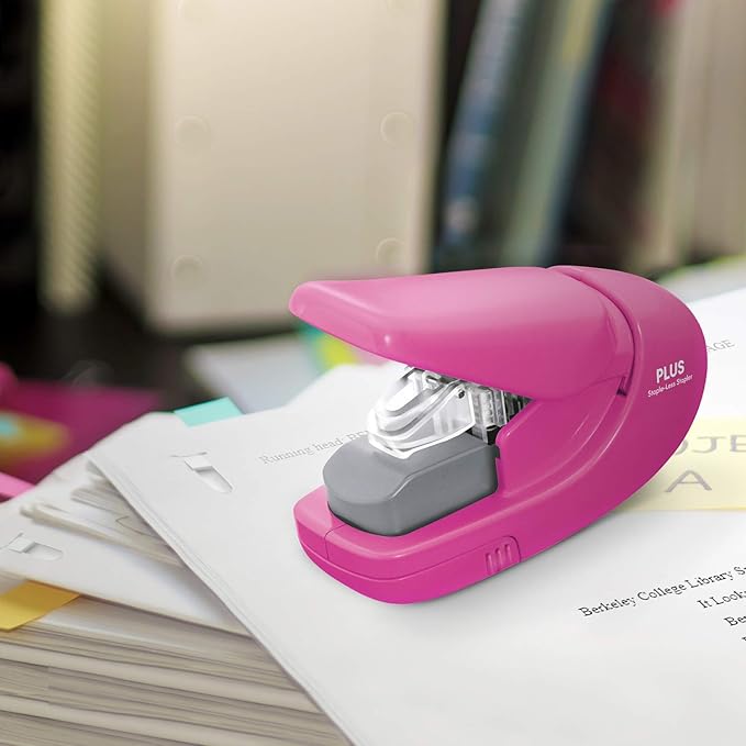 Plus Paper Clinch Staple-Free Stapler, Pink