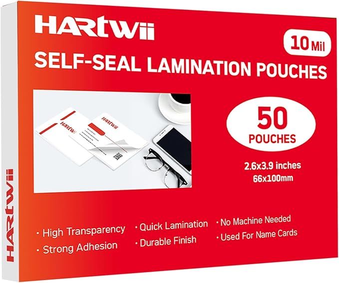50 Pack Self Sealing Laminating Pouches for Small Business Card,10 Mil Thick Waterproof Double-Sided Self Adhesive Laminating Pouches,2.6x3.9 Inches, No Laminator Machine Needed
