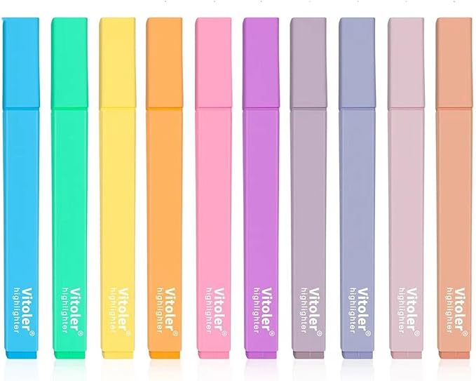 Highlighters,10Pcs Bible Highlighters,Chisel Tip Bible Markers,Pastel Purple Highlighter for Journaling Planner Notes School Supplies, assorted colors no bleed Pens