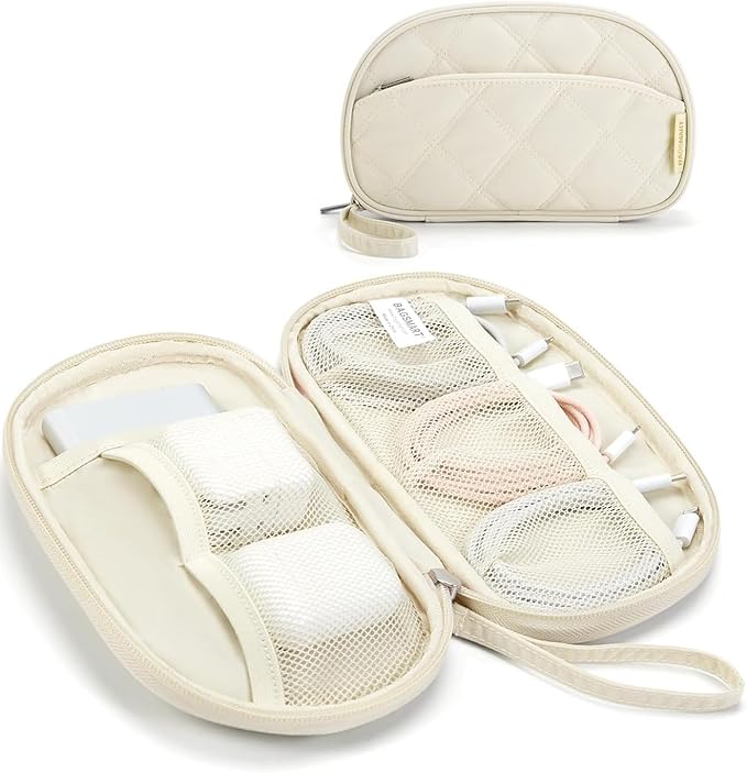 BAGSMART Cord Organizer Travel Cable Bag, Compact Tech Electronic Organizer Travel Case, Essentials for Charger, Cable, Phone, Flash drive - Beige
