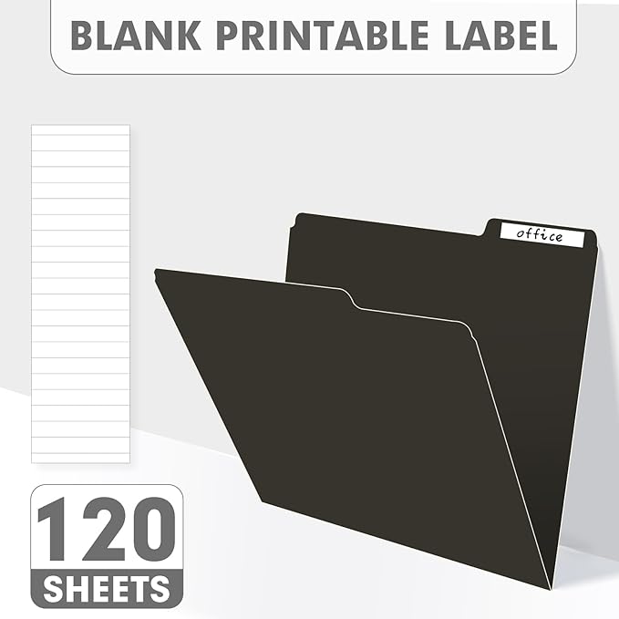 File Folder, PANDRI 120 Pack File Folder, 1/3 Cut Tab, Letter Size, Filing Folder for Office School Business, Black