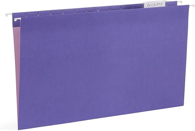 25 Blue Summit Supplies Colored Hanging File Folders Legal Size, 9.5" x 14.75", Legal Size Hanging File Folders for Filing Cabinet with Plastic Tabs and Inserts, Assorted Jewel Tone Colors, 11pt Paper