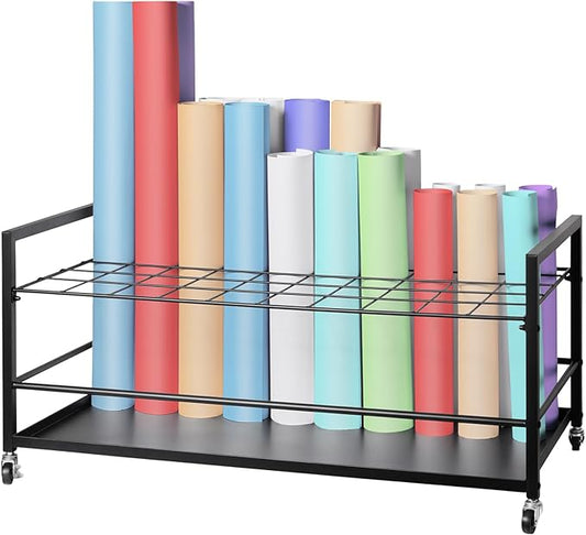 VEVOR Blueprint Storage Rack, 50 Slots Blueprint Holder with Wheels, Mobile Metal Blueprint Storage Cart for Construction Plan Map Poster Architectural, Roll File Holder for Home, Office, School