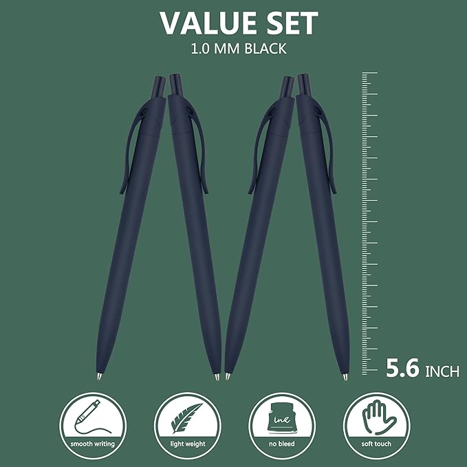 Deegtran 100 Pack No Bleed Blue Barrel Click Pens, Wholesale Retractable Ballpoint Pens, Medium Point, Smooth Ink, 1.0MM Black Ink