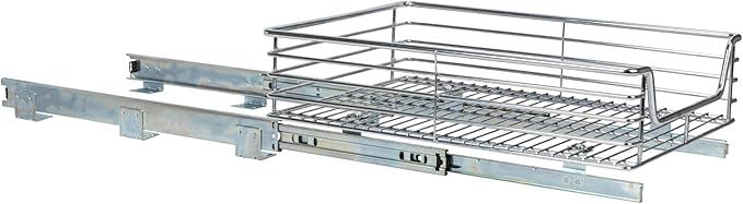 Household Essentials Glidez Chrome-Plated Steel Extended Depth 1-Tier Sliding Under Sink Cabinet Organizer, Chrome
