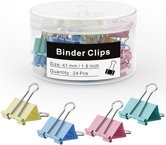 Binder Clips 24 PCS,1.6 in. Clips Office Supplies, Metal Clips, Binder Clip, Paper Clamps, Office Clips, Paper Binder Clips FXJHUDH