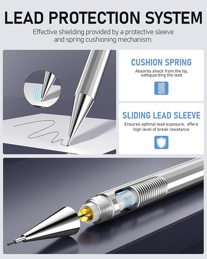 Four Candies 0.9mm Metal Mechanical Pencil Set with Case - 4PCS Fancy Mechanical Pencils, 8 Tubes HB #2 Lead Refills, 3PCS 4B Erasers and 9PCS Eraser Refills, Led Pencils Mechanical for Writing