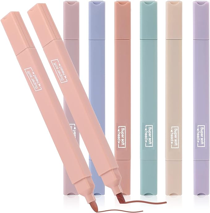 6pcs Pastel Highlighters Aesthetic Cute Highlighters Double Head Highlighter Assorted Colors Soft Chisel Tip Marker for Diary Plan Notes