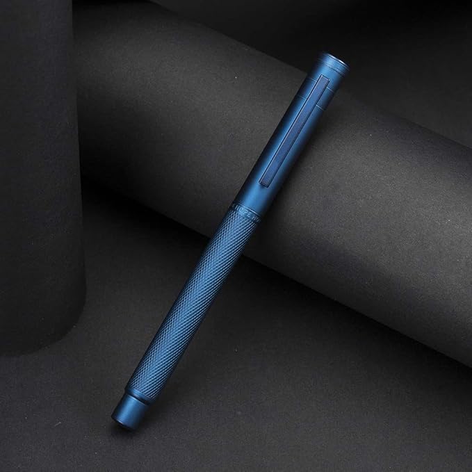 Dark Blue Forest Fountain Pen Extra Fine Nib Classic Design with Converter and Metal Pen Case Set by Asvine