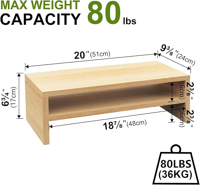 TEAMIX 2 Tiers Desktop Monitor Stand Riser 20 Inch Printer Stand with Storage Small TV Riser Laptop Wooden Desk Organizer Shelf Bookshelf Maple (Natural Maple, 2 Tiers)