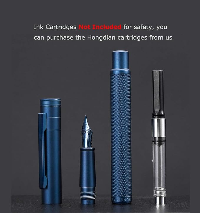 Dark Blue Forest Fountain Pen Extra Fine Nib Classic Design with Converter and Metal Pen Case Set by Asvine