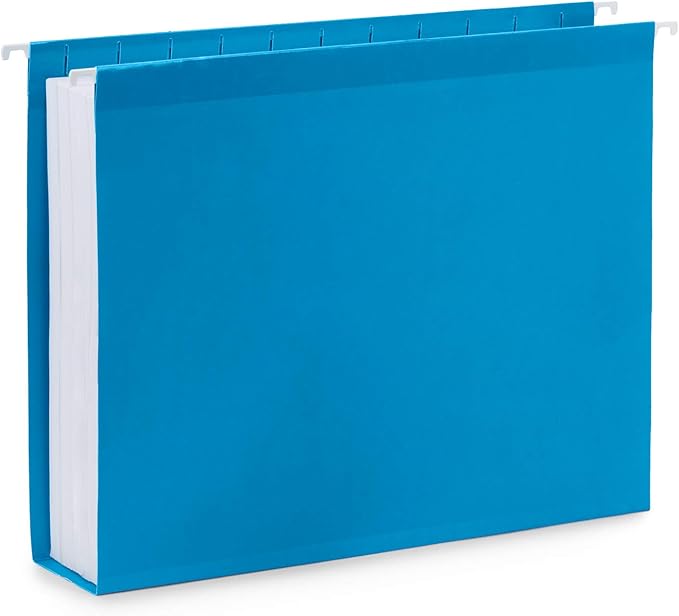 Blue Summit 50 Extra Capacity Hanging File Folders Letter Size, 2 Inch Expansion, Hanging File Folders Extra Capacity, Designed for Bulky Files, Filing Cabinets, Medical Charts, Assorted Colors