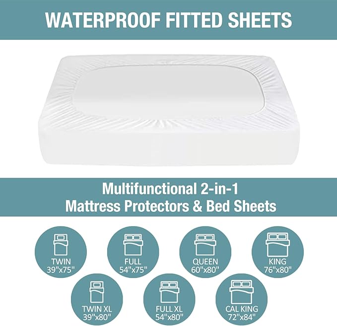 Bedecor 2 Packs Twin Mattress Protector Waterproof Protection Soft Cotton Terry Top Cover,for Babies Pregnant Women Incontinent Persons Deep Pocket to 18"