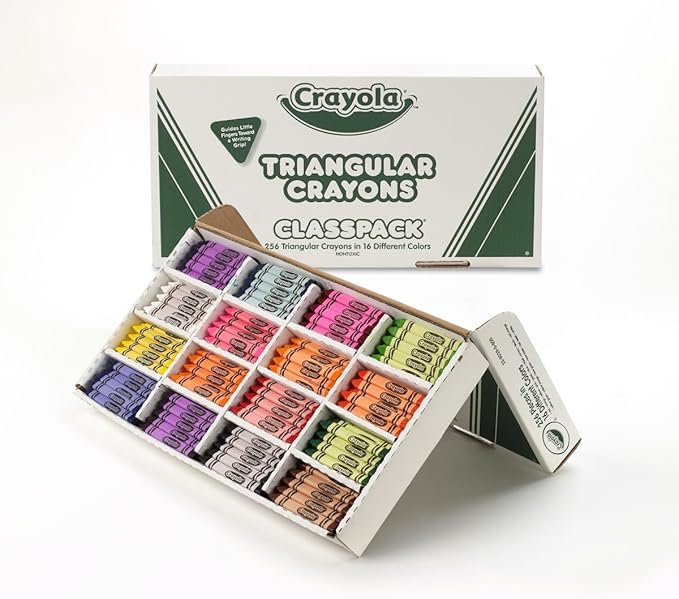 Crayola Triangular Crayon Classpack (256ct), 16 Assorted Toddler Crayons, Anti Roll, Bulk School Classroom Essentials, Preschool & Kindergarten Must Haves (Pack of 2)